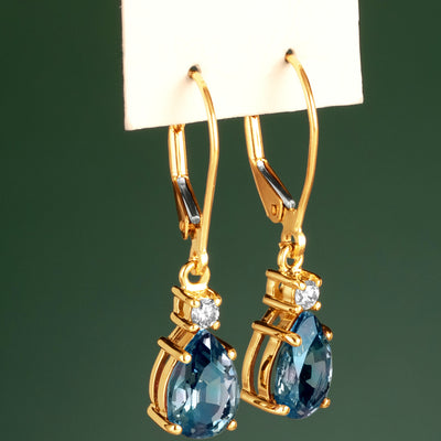 Created Alexandrite and Diamond Teardrop Leverback Earrings in 14k Yellow Gold