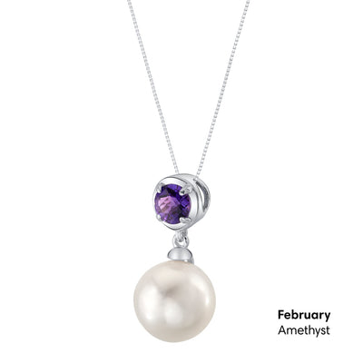 Simple Freshwater Cultured Pearl Birthstone Necklace in Sterling Silver - February Amethyst