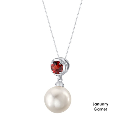 Simple Freshwater Cultured Pearl Birthstone Necklace in Sterling Silver - January Garnet