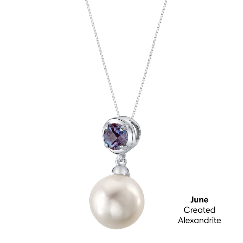 Simple Freshwater Cultured Pearl Birthstone Necklace in Sterling Silver - June Alexandrite