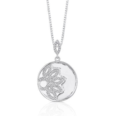 Cubic Zirconia Floral Pendant Necklace Sterling Silver