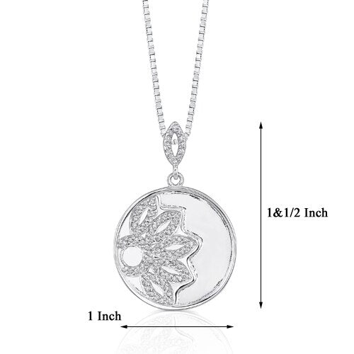 Cubic Zirconia Floral Pendant Necklace Sterling Silver