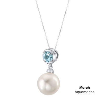 Simple Freshwater Cultured Pearl Birthstone Necklace in Sterling Silver - March Aquamarine