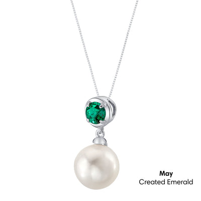 Simple Freshwater Cultured Pearl Birthstone Necklace in Sterling Silver - May Emerald