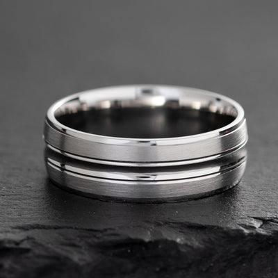 Men's 7mm Wedding Ring Band 14K White Gold Brushed Matte Comfort Fit