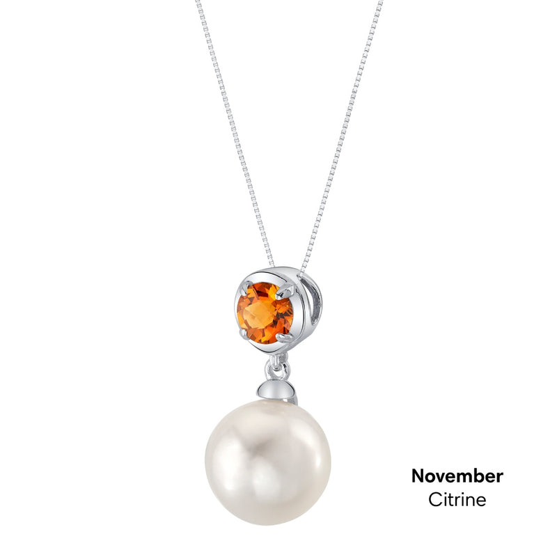 Simple Freshwater Cultured Pearl Birthstone Necklace in Sterling Silver - November Citrine