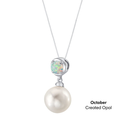 Simple Freshwater Cultured Pearl Birthstone Necklace in Sterling Silver - October Opal