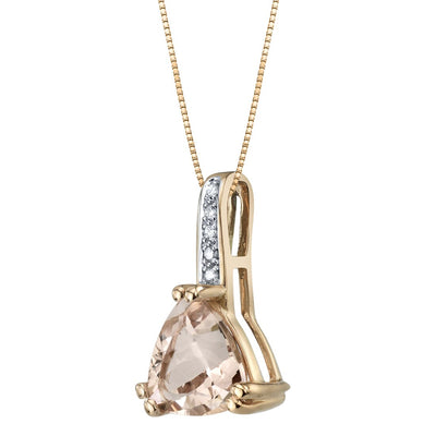 Trillion Shape Morganite and Diamond Pendant Necklace 14K White Gold 1.75 Carats