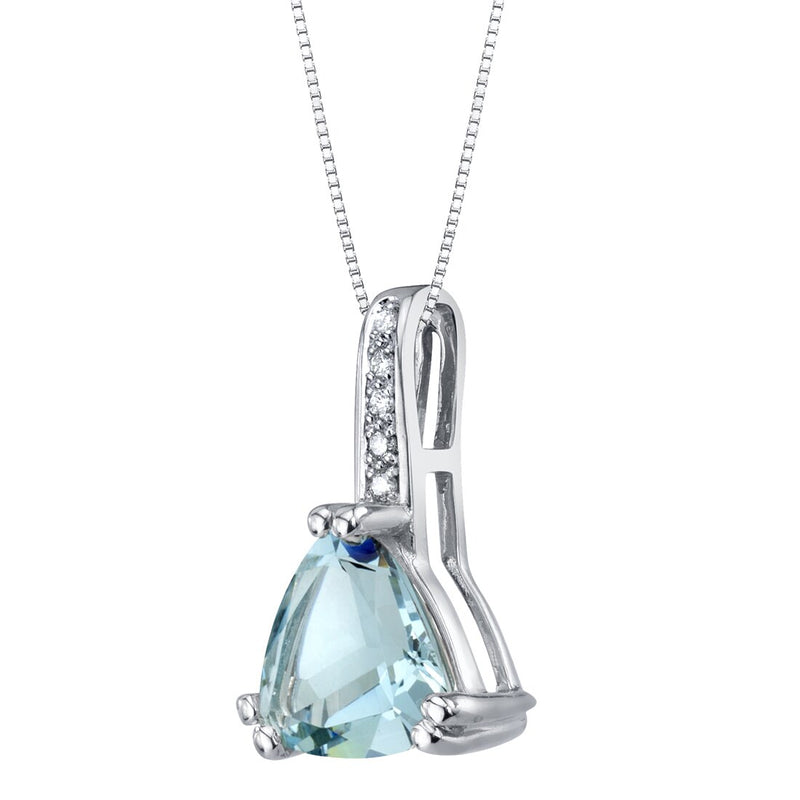 Trillion Shape Aquamarine and Diamond Pendant Necklace 14K White Gold 1.50 Carats