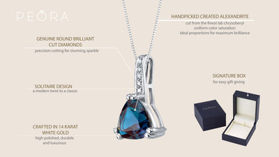 14K White Gold Created Alexandrite And Diamond Triad Pendant 2 25 Carats Trillion Cut P10026 on a model or additional view