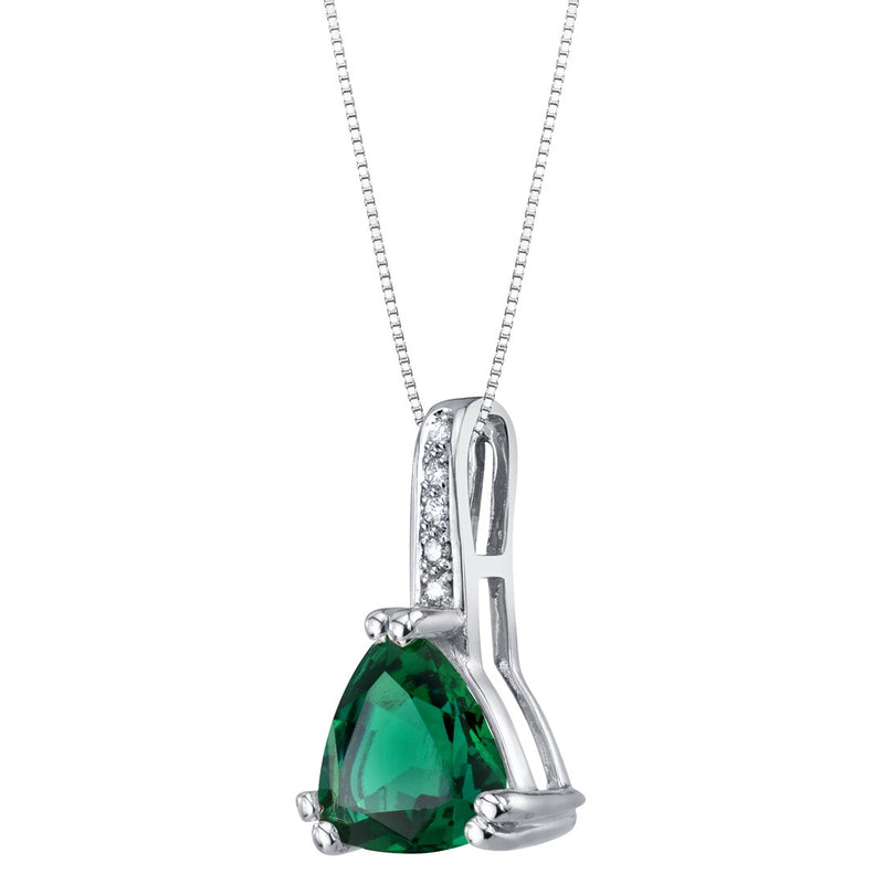 Trillion Shape Emerald and Diamond Pendant Necklace 14K White Gold 1.50 Carats