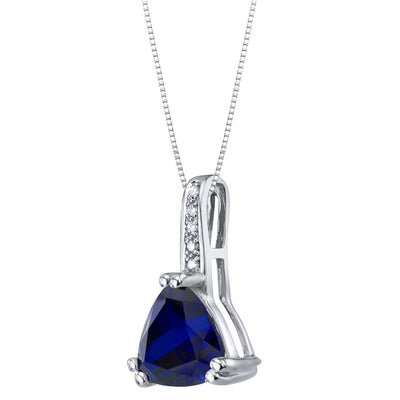 Trillion Shape Blue Sapphire and Diamond Pendant Necklace 14K White Gold 2.50 Carats