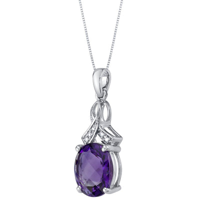 Amethyst and Diamond Open Infinity Pendant Necklace 14K White Gold 3 Carats Oval Shape