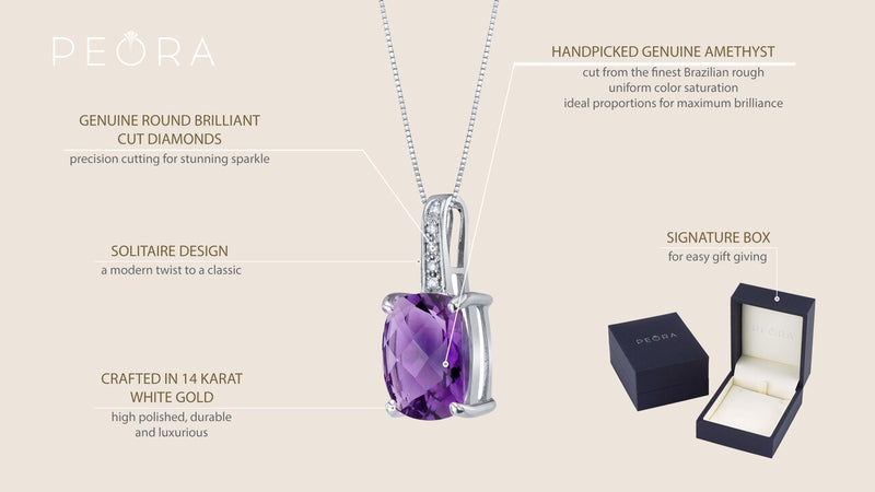 14K White Gold Genuine Amethyst And Diamond Cushion Cut Cosmo Pendant 2 50 Carats P10038 on a model or additional view