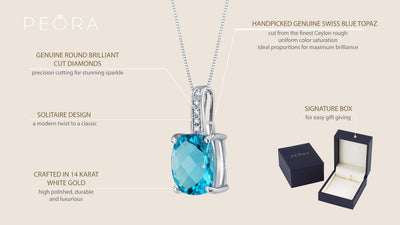14K White Gold Genuine Swiss Blue Topaz And Diamond Cushion Cut Cosmo Pendant 3 25 Carats P10040 on a model or additional view