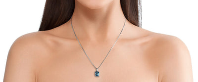 14K White Gold Genuine Swiss Blue Topaz And Diamond Cushion Cut Cosmo Pendant 3 25 Carats P10040 on a model