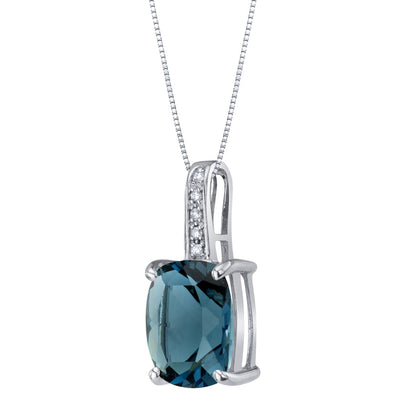 14K White Gold Genuine London Blue Topaz and Diamond Cushion Cut Cosmo Pendant Necklace 3.25 Carats