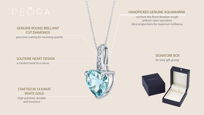 14K White Gold Genuine Aquamarine And Diamond Heart Pendant 1 50 Carats P10044 on a model or additional view