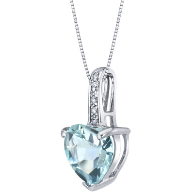 14K White Gold Genuine Aquamarine and Diamond Heart Pendant 1.50 Carats