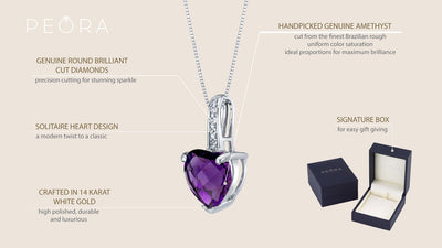 14K White Gold Genuine Amethyst And Diamond Heart Pendant 1 50 Carats P10046 on a model or additional view