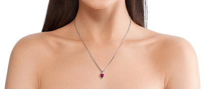 14K White Gold Created Ruby And Diamond Heart Pendant 2 50 Carats P10052 on a model