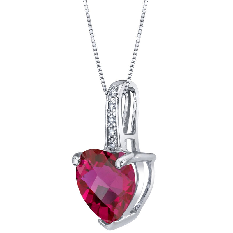 Heart Shape Ruby and Diamond Pendant Necklace 14K White Gold 2.50 Carats