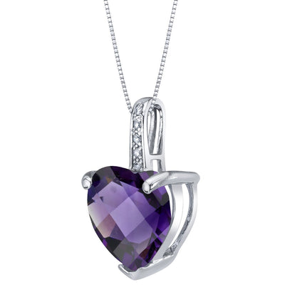 14K White Gold Genuine Amethyst and Diamond Heart Pendant Necklace  3 Carats