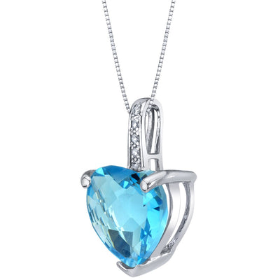 Heart Shape Swiss Blue Topaz and Diamond Pendant Necklace 14K White Gold 4 Carats