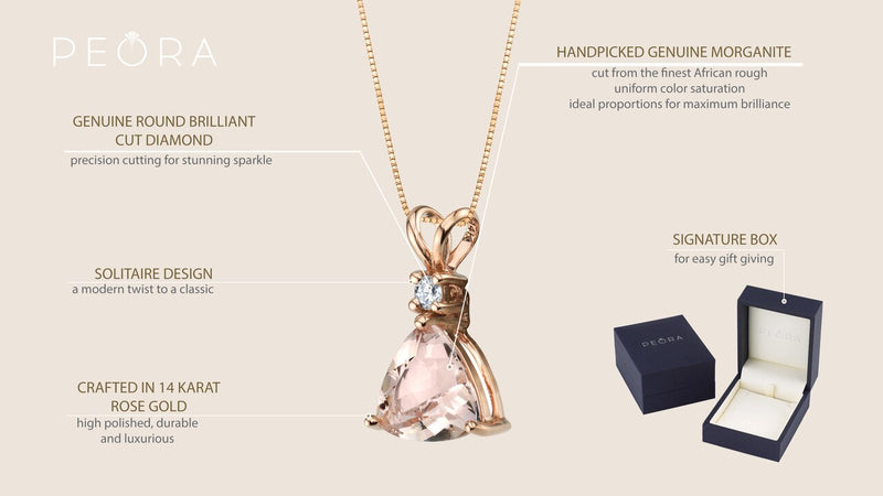 14K Rose Gold Genuine Morganite And Diamond Trillion Cut Pendant 1 75 Carats P10070 on a model or additional view