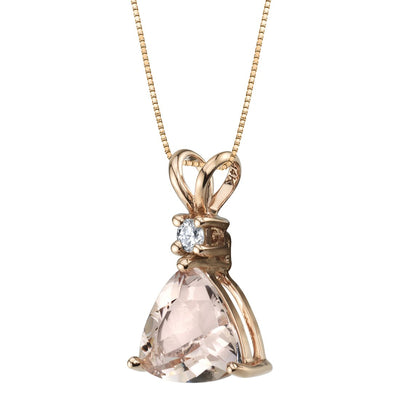 Trillion Shape Morganite and Diamond Pendant Necklace 14K Rose Gold 1.75 Carats