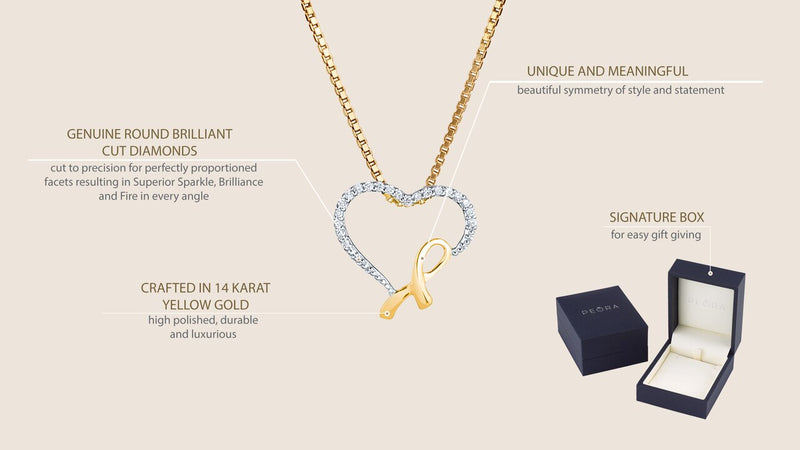 14K Yellow Gold Diamond Accent Heart Ribbon Promise Pendant P10086 on a model or additional view