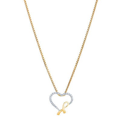 Diamond Heart Ribbon Promise Pendant Necklace 14K Yellow Gold