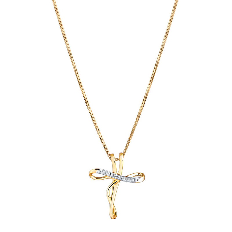 Diamond Infinity Cross Pendant Necklace 14K Yellow Gold