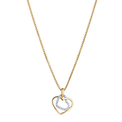 14K Yellow Gold Diamond Double Heart Pendant Necklace