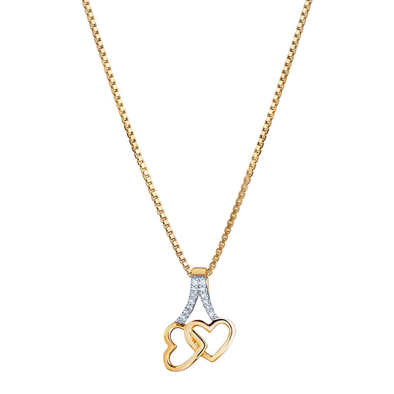 Diamond Interlocking Hearts Pendant Necklace 14K Yellow Gold