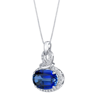 Blue Sapphire and Diamond Pendant Necklace 14K White Gold 8.50 Carats Oval Shape
