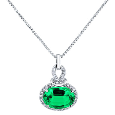14K White Gold Created Colombian Emerald And Lab Grown Diamond Pendant 5 96 Carats Total P10112 alternate view and angle