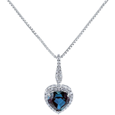 14K White Gold Created Alexandrite And Lab Grown Diamond Pendant 4 86 Carats Total Heart Shape P10114 alternate view and angle