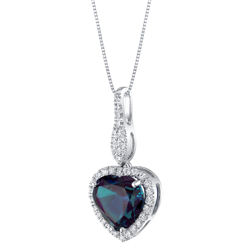 Heart Shape Alexandrite and Diamond Pendant Necklace 14K White Gold 4.85 Carats Total