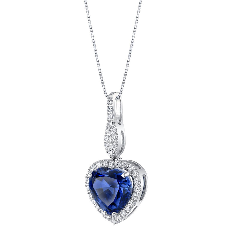 Heart Shape Blue Sapphire and Diamond Pendant Necklace 14K White Gold 5.35 Carats Total