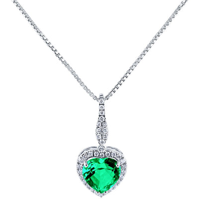 14K White Gold Created Colombian Emerald And Lab Grown Diamond Pendant 3 61 Carats Total Heart Shape P10118 alternate view and angle