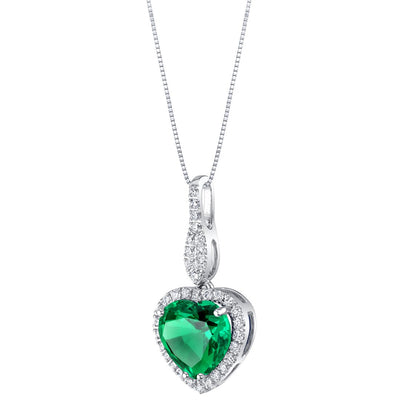 Heart Shape Colombian Emerald and Diamond Pendant Necklace 14K White Gold 3.60 Carats Total