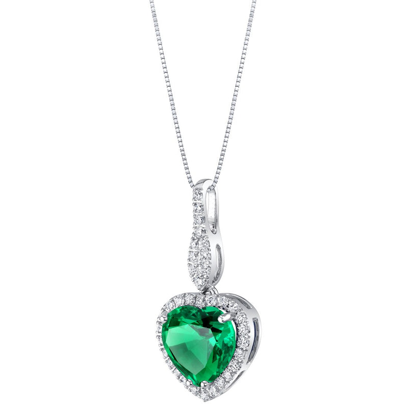 Heart Shape Colombian Emerald and Diamond Pendant Necklace 14K White Gold 3.60 Carats Total