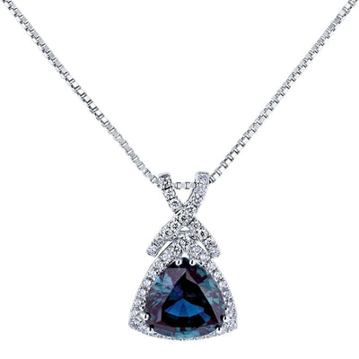 14K White Gold Created Alexandrite And Lab Grown Diamond Pendant 6 52 Carats Total Trillion Cut P10120 alternate view and angle