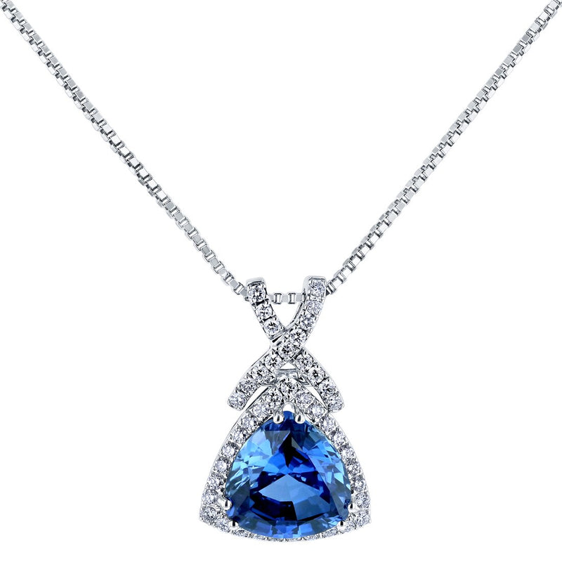 14K White Gold Created Sapphire And Lab Grown Diamond Pendant 6 77 Carats Total Trillion Cut P10122 alternate view and angle