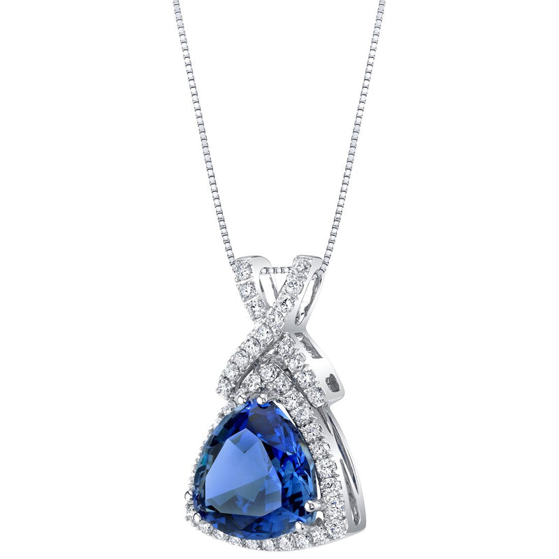 Trillion Shape Blue Sapphire and Diamond Pendant Necklace 14K White Gold 6.75 Carats Total