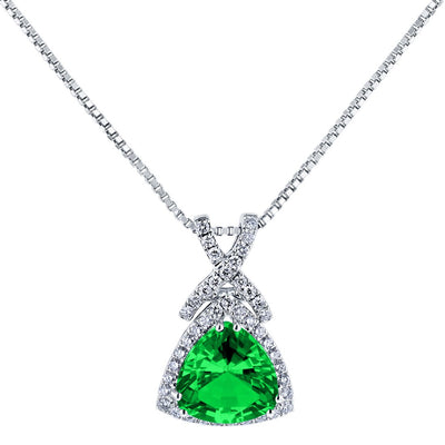 14K White Gold Created Colombian Emerald And Lab Grown Diamond Pendant 4 77 Carats Total Trillion Cut P10124 alternate view and angle