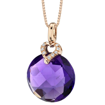Amethyst and Diamond Briolette Pendant Necklace 14K Rose Gold 8 Carats