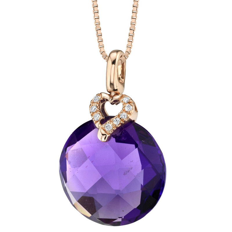 Amethyst and Diamond Briolette Pendant Necklace 14K Rose Gold 8 Carats