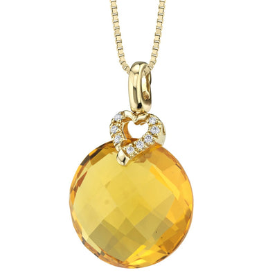 Citrine and Diamond Briolette Pendant Necklace 14K Yellow Gold 8 Carats